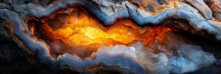 Obraz premium A detailed shot of a rock formation featuring a yellow light emanating from its core and protruding at the summit