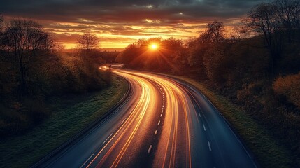 Naklejka premium Highway Streaks of Light at Sunset