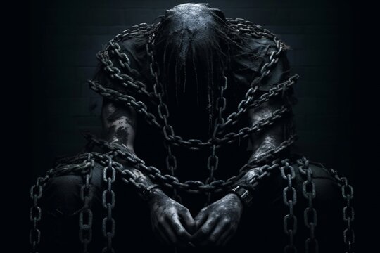 Mysterious chained man with the face covered