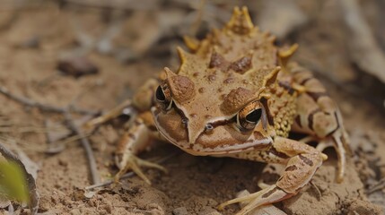 Naklejka premium Spiny-Headed Frog with Brown and White Patterns