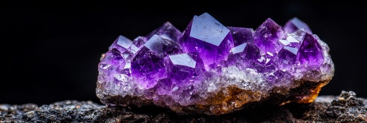  A cluster of amethyst crystals atop two wooden bases