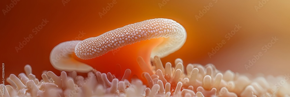 Sticker  A close-up of a white and orange sea anemone on an sea anemone