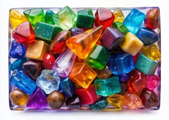 Multi Colored Tumbled Crystals Border in Rectangular Portrait Orientation for Design Projects - Transparent PNG File