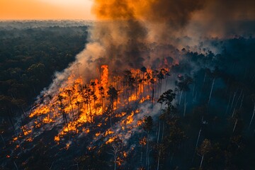 Fototapeta premium Devastating Forest Fire Devastation Threatens Ecosystem Conservation