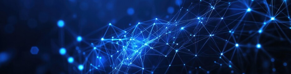 Abstract blue network with glowing lines and points.