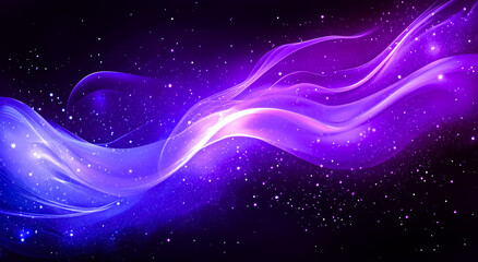 Purple particles cosmos nebula wave and light abstract wallpaper with shining dots and stars. Universe science astronomy background. 