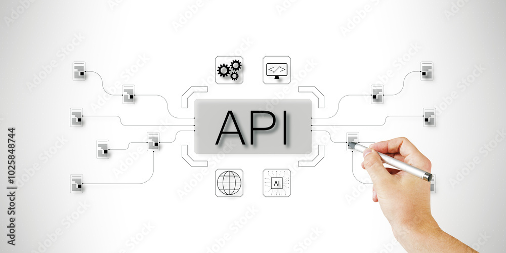 Poster api connection concept with hand drawing on white background.