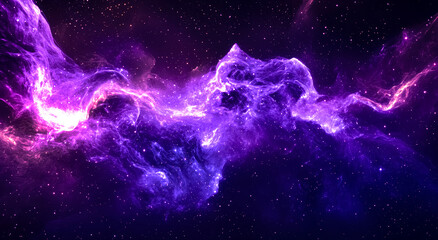 Purple particles space nebula wave and light abstract background with sparkling dots and stars.