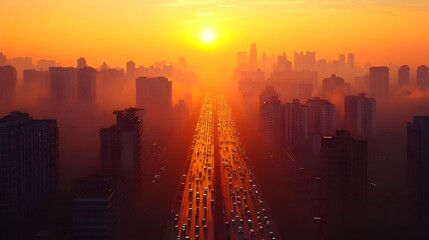 Fototapeta premium Dramatic Cityscape Shrouded in Atmospheric Air Pollution Haze