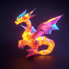 Fototapeta premium A dragon in neon colors on a dark background