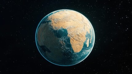 Obraz premium A realistic 3D rendering of the Earth, showing the continents and oceans, set against a background of twinkling stars.