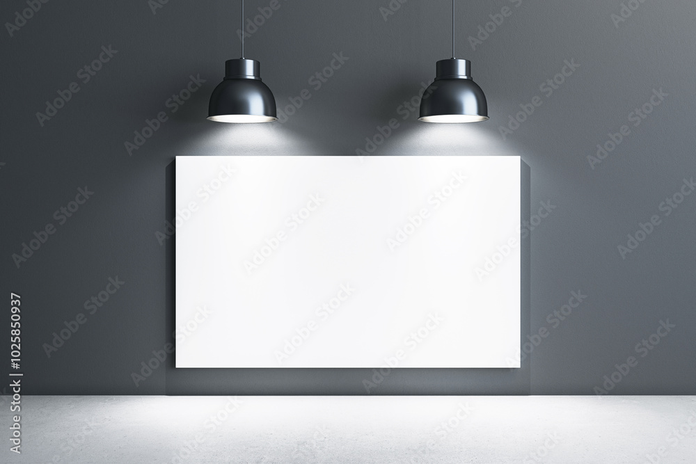 Poster modern blank canvas mockup with spotlighted lamps in an elegant room. 3d rendering