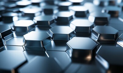 Fototapeta premium Metallic hexagonal pattern, abstract background.