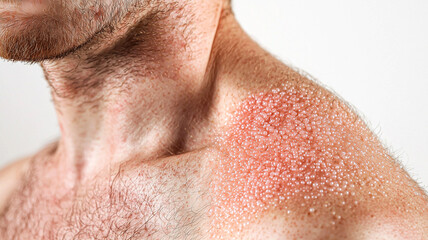 Fototapeta premium Redness and Blister Clusters on Torso from Shingles Infection.