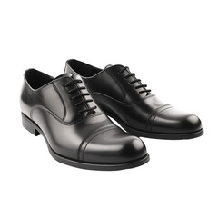Classic black leather dress shoes on a simple transparent background ideal for formal occasions or professional settings