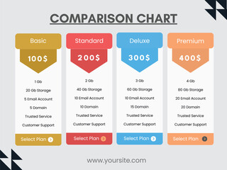 Colorful Web Pricing Table Comparison Chart Illustration Vector
