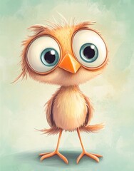 Obraz premium A charming bird with large eyes and an expansive grin faces a backdrop of azure