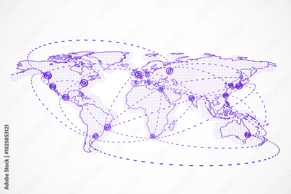Poster World map with connections and dots. 3D Rendering