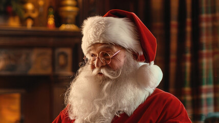Traditional santa claus in cozy room with warm holiday decor on st nicholas day