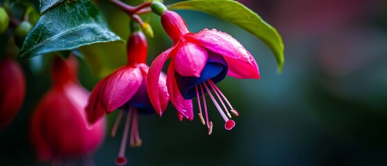 Fototapeta premium A tight shot of a pink-blue bloom against a verdant backdrop of green leaves