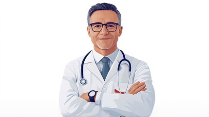 Fototapeta premium Vector graphic of a doctor with a red ribbon emphasizing AIDS awareness
