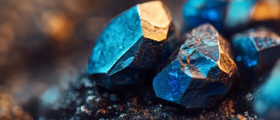  A cluster of blue-and-gold boulders perched atop a mound of black stones Nearby, a heap of dirt lay unmoved