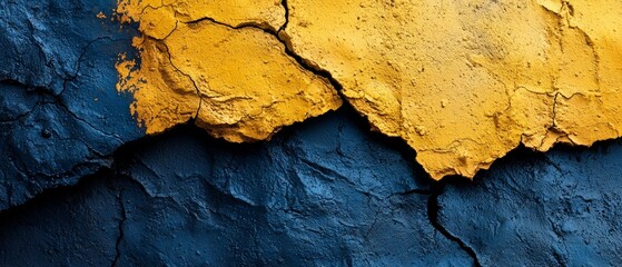Fototapeta premium A tight shot of a yellow-blue wall with chipped paint at its edge