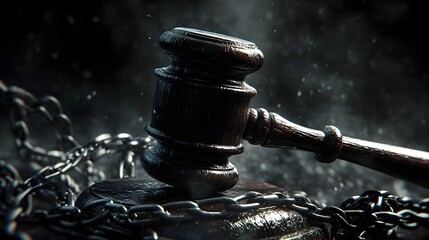 Gavel Breaking Through Chains Symbolizing Justice and Freedom