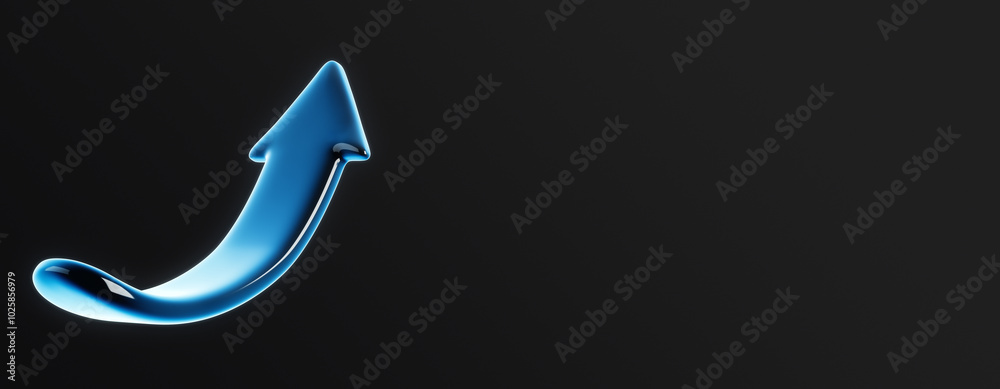 Poster upward blue arrow on black background. 3d rendering