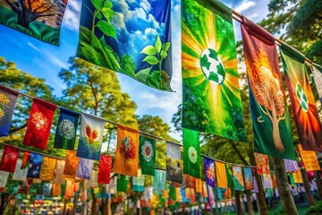 Fototapeta premium Nachhaltige Stoffbanner aus Genhter mit Kunststoffsen für umweltfreundliche Bannerproduktion ohne Plastik