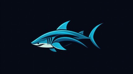 Obraz premium A blue shark with a white mouth is shown against a dark blue background.