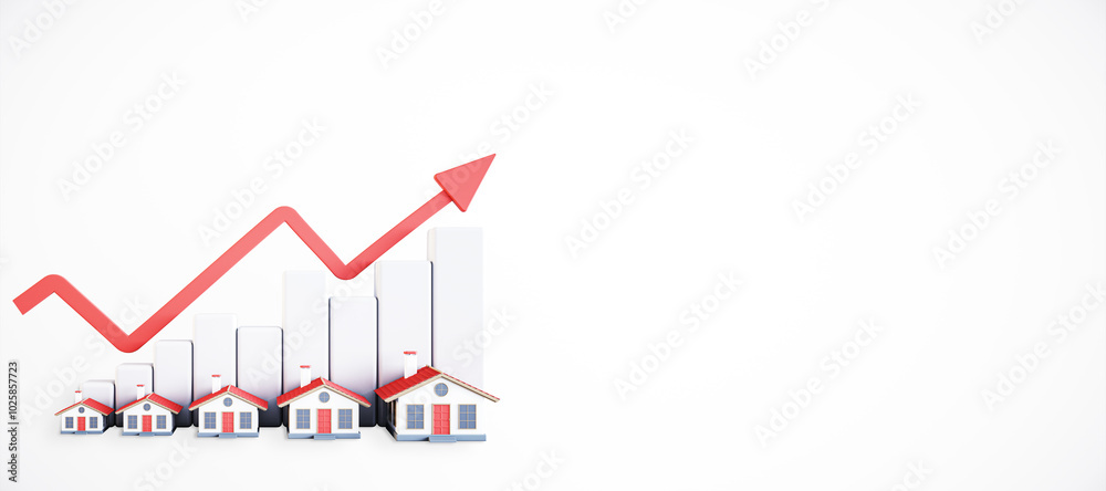 Poster graph showing housing market growth trends. 3d rendering