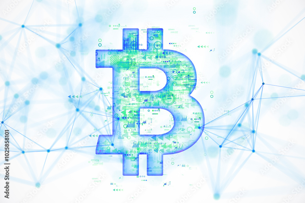 Poster Digital Bitcoin Symbol on Light Background. 3D Rendering
