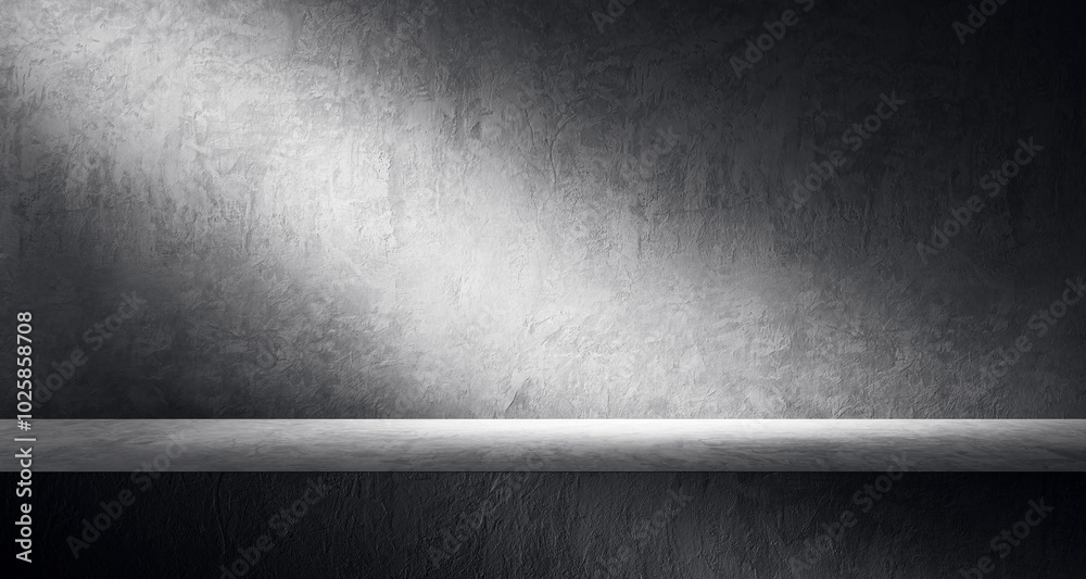 Poster Modern display pedestal on textured dark background for product presentation. 3D Rendering