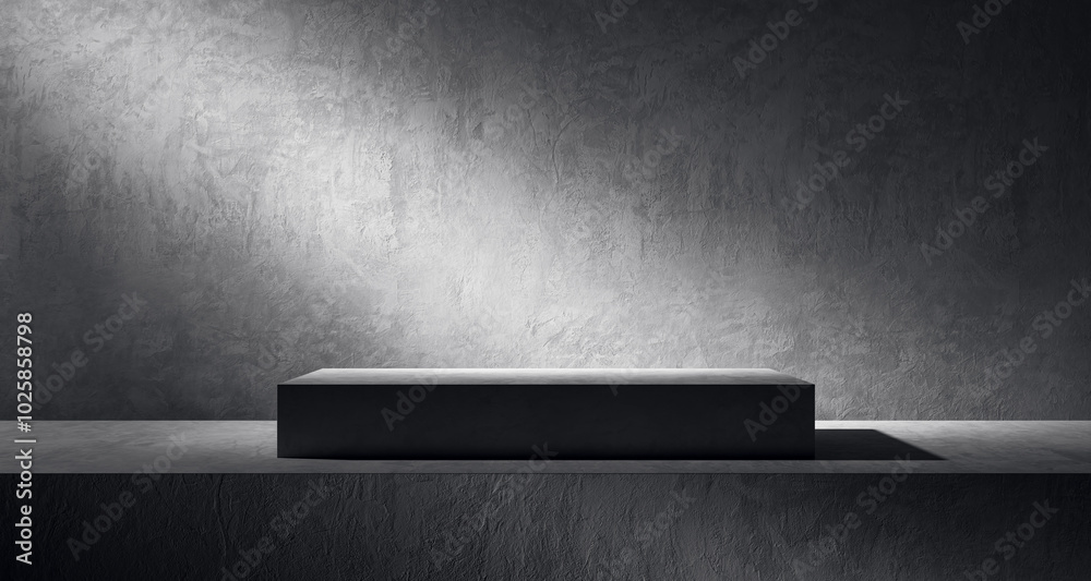 Poster Minimalist pedestal display on a dark concrete background for product presentation. 3D Rendering