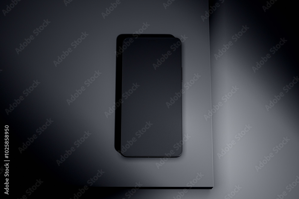 Poster Black smartphone mockup on a clean background for design presentation. 3D Rendering