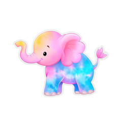 Obraz premium Kawaii Elephant Cartoon Sticker with Pastel Tones, Playful Proportions, Smooth Gradient Colors, and Cute Nursery Illustration