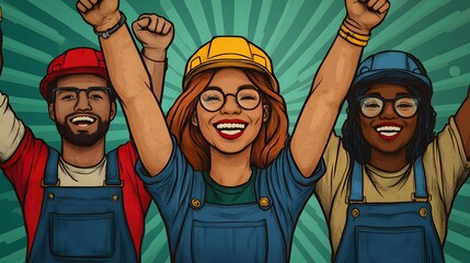Vector illustration of workers celebrating achievements in their respective fields