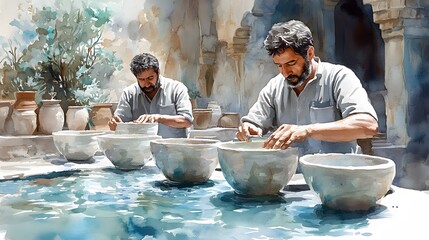 Watercolor illustration of laborers in action, showcasing their skills and dedication