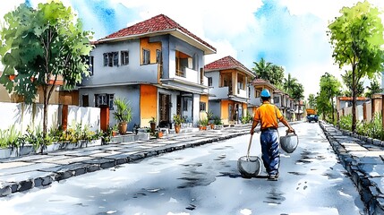 Watercolor illustration of laborers in action, showcasing their skills and dedication