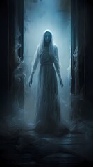 Fototapeta premium spectral figures in veils create a haunting and mysterious atmosphere.