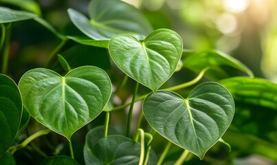 Tropical plant with heart shaped leaves evoking a holiday mood, Generative AI