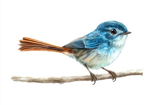 recommend clip art: An illustration of a blue bird with watercolor hand-painting isolated on white. It represents the roller, Coracias garrulus in its natural habitat.
