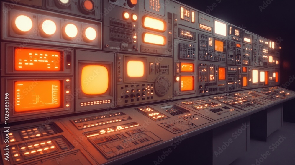 Poster A Futuristic Control Panel with Glowing Screens and Buttons