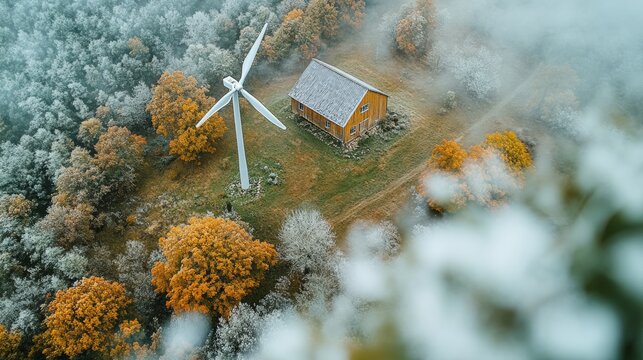 Horizontal photo of wind turbines appearing of soft clouds, soft lighthing