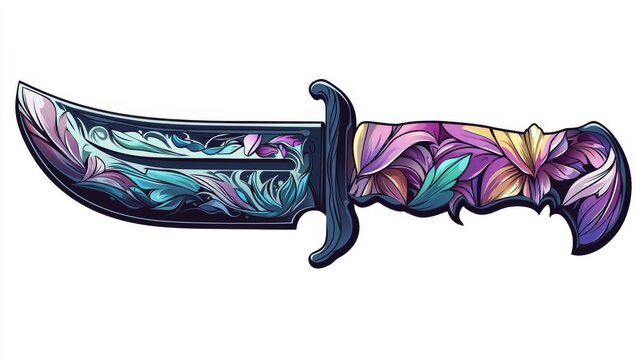 floral knife design, colorful, artistic, isolated clip art preview