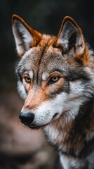 Obraz premium A tight shot of a wolf's intense face against a blurred background