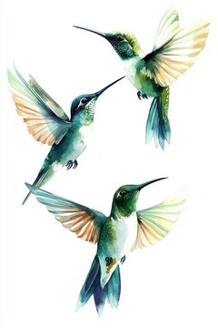 recommend clip art: Watercolor illustration of tropical hummingbirds with white background. Summer clipart hand drawn tropical hummingbird illustration