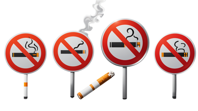Set Of No smoking sign with a cigarette on transparent background....
