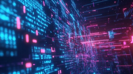 Obraz premium Abstract digital landscape with glowing lines and data streams.
